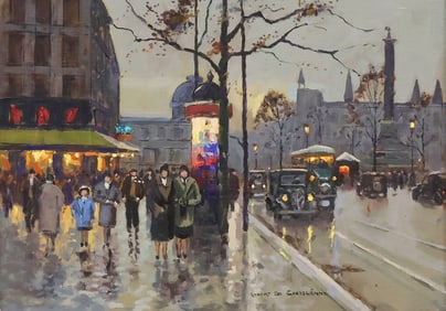 ROBERT DE CHATELENNE, PLACE DE LA BASTILLE STREET SCENE, 13" X 18"