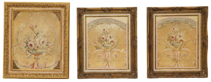 (3) FRAMED 19TH C. FRENCH AUBUSSON STYLE WOVEN TAPESTRY TEXTILES