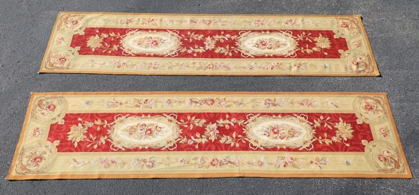 (2) AUBUSSON STYLE FLORAL WOVEN TAPESTRY PANELS