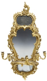 LARGE ROCOCO STYLE GILT PAINTED 4-LIGHT GIRANDOLE MIRROR, 42"H