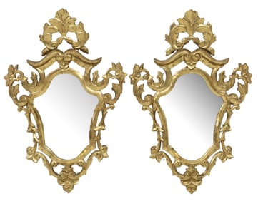 (2) ITALIAN ROCOCO STYLE GILTWOOD CARTOUCHE WALL MIRRORS