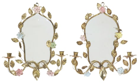 (2) LOUIS XV STYLE PORCELAIN & GILT-METAL GIRANDOLE MIRRORS