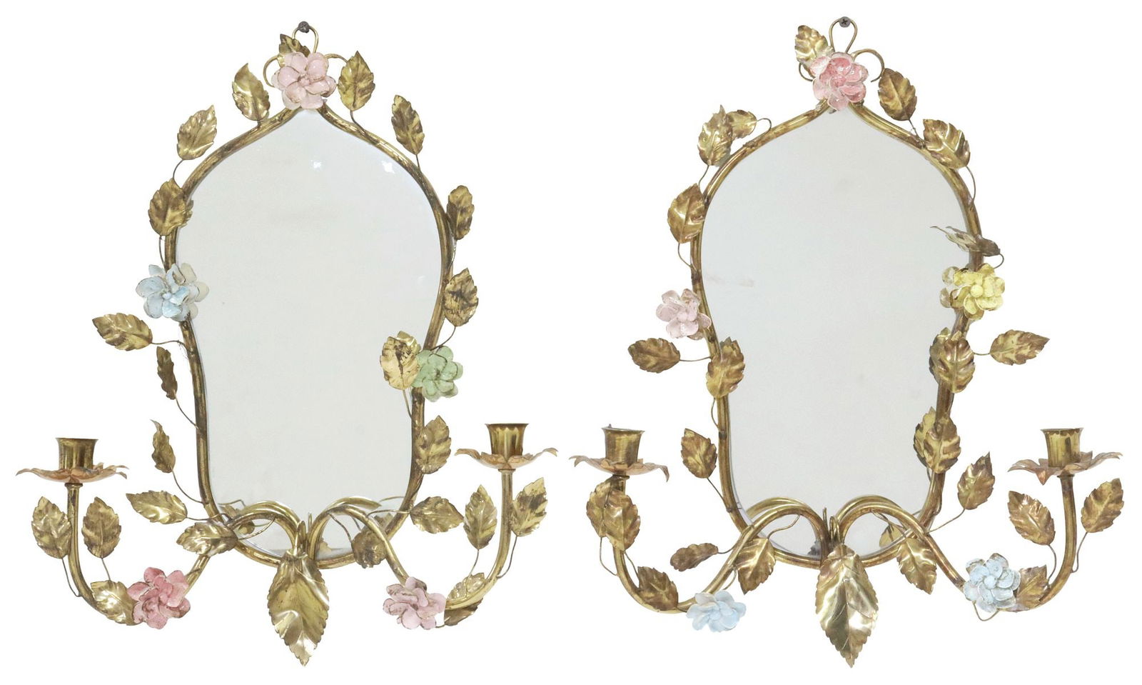 (2) LOUIS XV STYLE PORCELAIN & GILT-METAL GIRANDOLE MIRRORS (1 of 4)