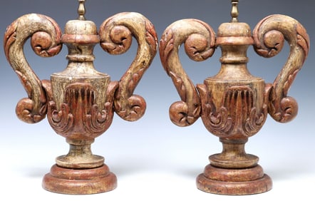 (2) BAROQUE STYLE PAINTED WOOD URN-FORM 1-LIGHT TABLE LAMPS