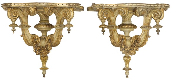 (2) FRENCH LOUIS XVI STYLE PARCEL GILT CARVED WALL BRACKETS