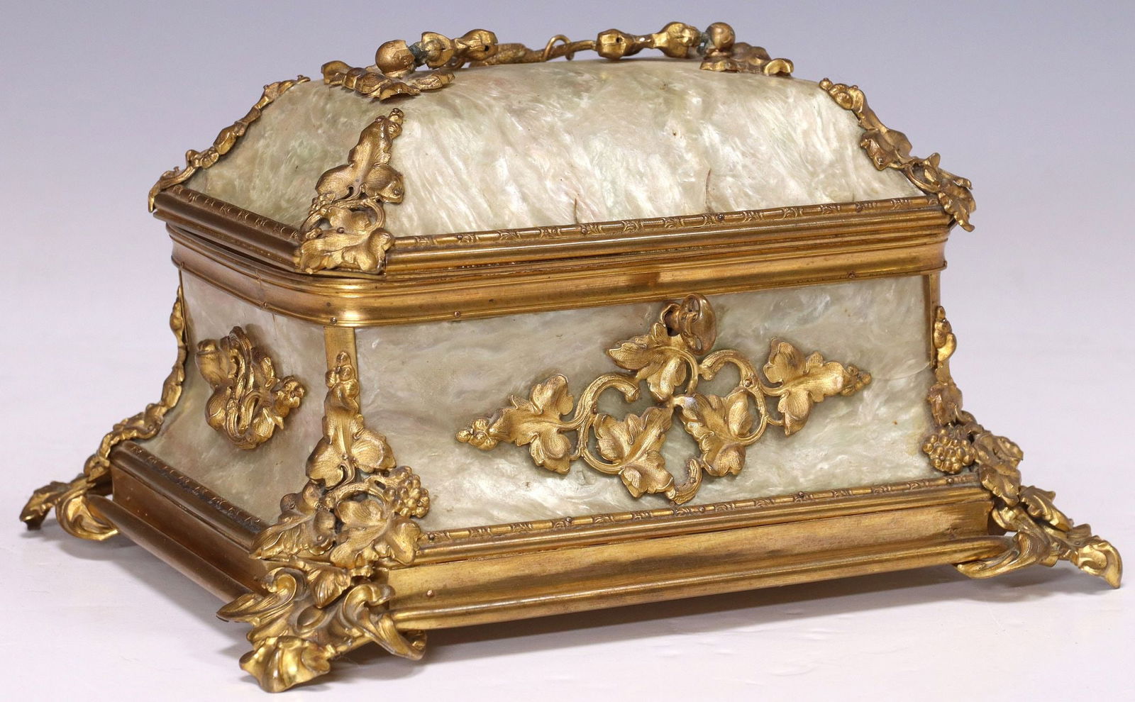 FRENCH GILT-METAL & MOTHER-OF-PEARL JEWELRY CASKET (1 of 7)