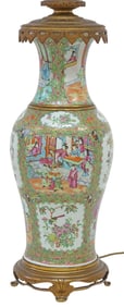 LARGE CHINESE CANTON PARCEL GILT FAMILLE ROSE VASE 3-LT TABLE LAMP