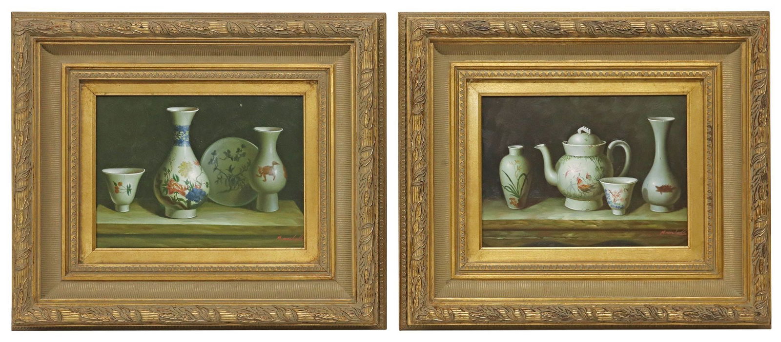 (2) M. MOSHALL (20TH C.) STILL LIFE WITH CHINESE PORCELAIN, 12" X 16" (1 of 5)