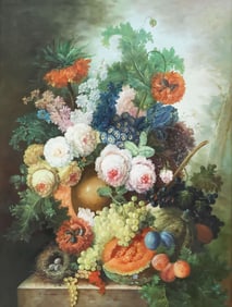 FRAMED DUTCH STYLE FLORAL STILL LIFE SIGNED B. GARDNER, 40" X 30"