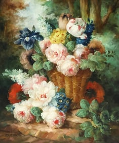 MARCUS ELBECO (20THC.) FLORAL STILL LIFE OIL PAINTING, 24" X 20"