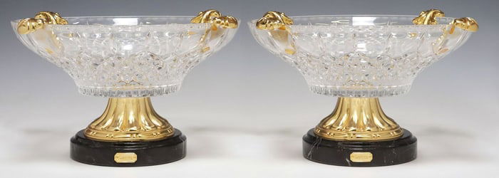 (2) SOHER ORMOLU-MOUNTED CRYSTAL CENTERPIECE COMPOTE BOWLS