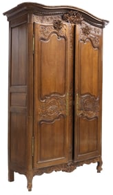 MONUMENTAL FRENCH PROVINCIAL CARVED OAK WEDDING ARMOIRE, 101"H