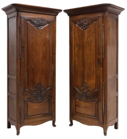 (2) FRENCH PROVINCIAL LOUIS XV STYLE CARVED OAK BONNETIERES