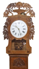 FRENCH NORMANDY CARVED OAK 'ST. NICHOLAS' LONGCASE CLOCK, 19TH C.