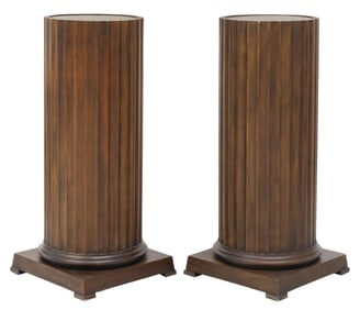(2) NEOCLASSICAL STYLE INSET MAHOGANY COLUMNAR PEDESTALS