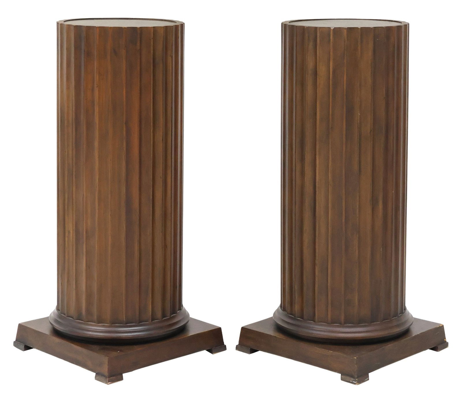 (2) NEOCLASSICAL STYLE INSET MAHOGANY COLUMNAR PEDESTALS (1 of 4)