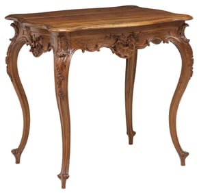 FRENCH LOUIS XV STYLE CARVED WALNUT SIDE TABLE