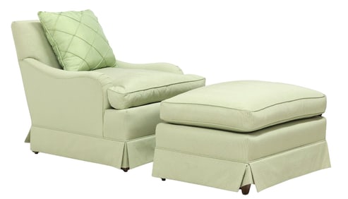 (2) CUSTOM UPHOLSTERED LOUNGE CHAIR & MATCHING OTTOMAN CHAISE