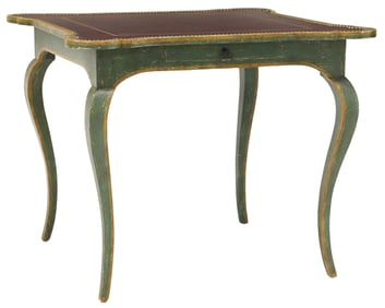 MINTON-SPINDELL 'FRENCH GAMES' LEATHER-TOP PAINTED CARD TABLE