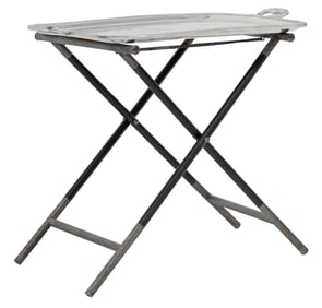 SILVER-TONE METAL BUTLER'S TRAY ON FOLDING STAND