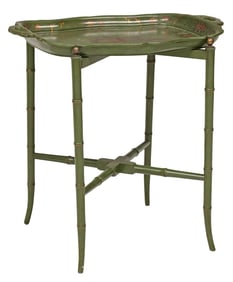 CHINOISERIE GREEN LACQUER TRAY ON STAND