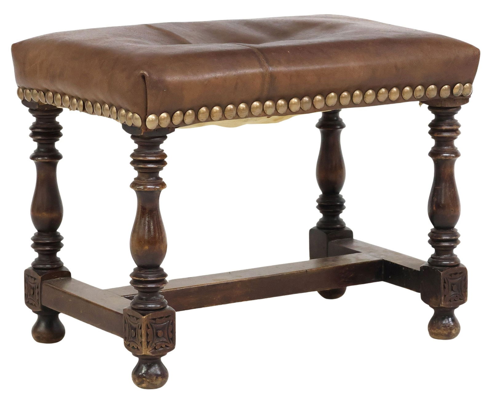 FRENCH LOUIS XIII STYLE UPHOLSTERED BENCH (1 of 4)