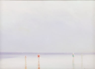 ANDRE GISSON (1921-2003) OVERCAST SEASCAPE OIL PAINTING