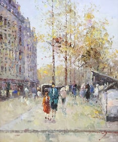 SIGNED MORGAN OIL PAINTING, IMPRESSIONIST PARISIAN STREET SCENE, 24" X 20"
