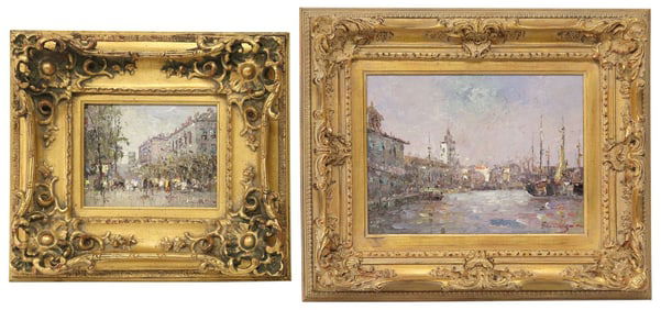 (2) SIGNED MORGAN OIL PAINTINGS, IMPRESSIONIST EUROPEAN CITYSCAPES