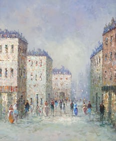 IMPRESSIONIST STYLE PARISIAN STREET SCENE PAINTING, 24" X 20"