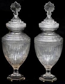 (2) LARGE VICTORIAN CUT GLASS URN-FORM APOTHECARY JARS, 24.5"H