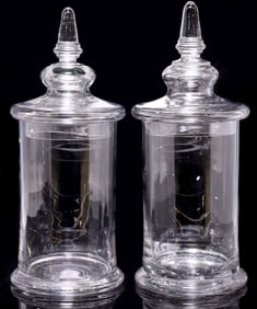 (2) LARGE GLASS APOTHECARY PHARMACY JARS & COVERS