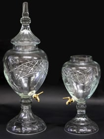 (2) LARGE CUT GLASS URN-FORM DRINKS DISPENSERS