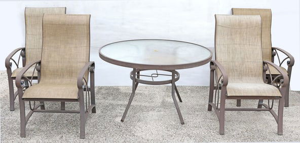 (5) WINSTON (ATTRIB.) 'PALAZZO SLING' & 'AURORA' OUTDOOR PATIO DINING SET