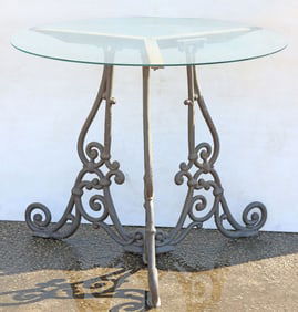 ITALIAN GLASS-TOP SCROLLED CAST IRON OUTDOOR PATIO TABLE