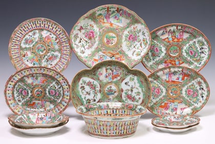 (11) CHINESE CANTON ROSE ASSEMBLED PORCELAIN TABLEWARE