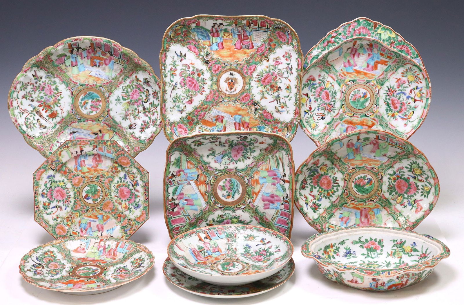 (2) CHINESE CANTON ROSE ENAMELED PORCELAIN OVAL PLATTERS (1 of 2)