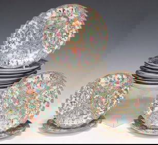 (21) CHINESE CANTON ROSE ENAMELED PORCELAIN PLATES