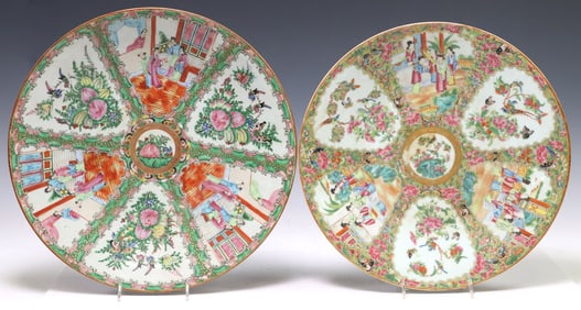 (2) CHINESE CANTON ROSE ENAMELED PORCELAIN CHARGERS