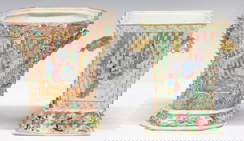 (2) CHINESE EXPORT CANTON FAMILLE ROSE PORCELAIN BOUGH POTS/ PLANTERS