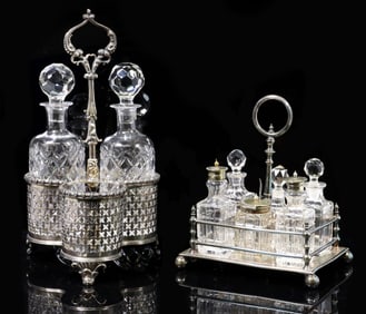 (2) ENGLISH SHEFFIELD SILVERPLATE DECANTER & CRUET SETS