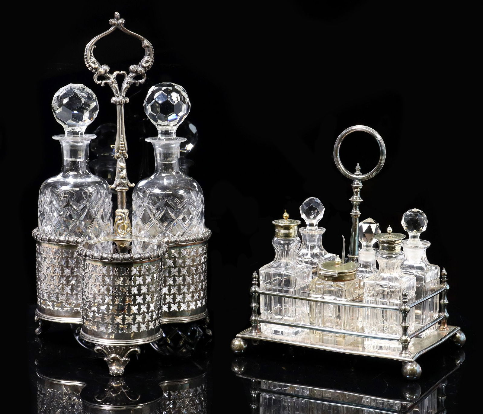 (2) ENGLISH SHEFFIELD SILVERPLATE DECANTER & CRUET SETS (1 of 4)