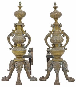 (2) CONTINENTAL BAROQUE STYLE GILT BRONZE FIREPLACE ANDIRONS