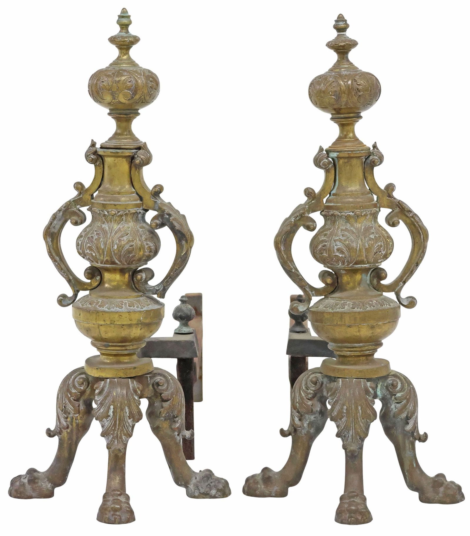 (2) CONTINENTAL BAROQUE STYLE GILT BRONZE FIREPLACE ANDIRONS (1 of 3)