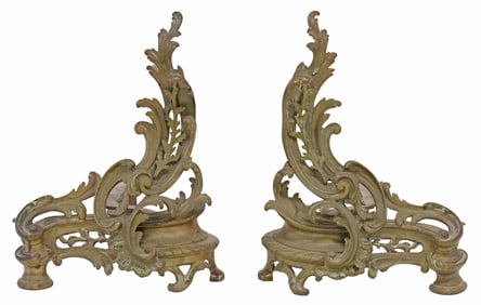 (2) FRENCH LOUIS XV STYLE GILT BRONZE ROCAILLE ANDIRONS