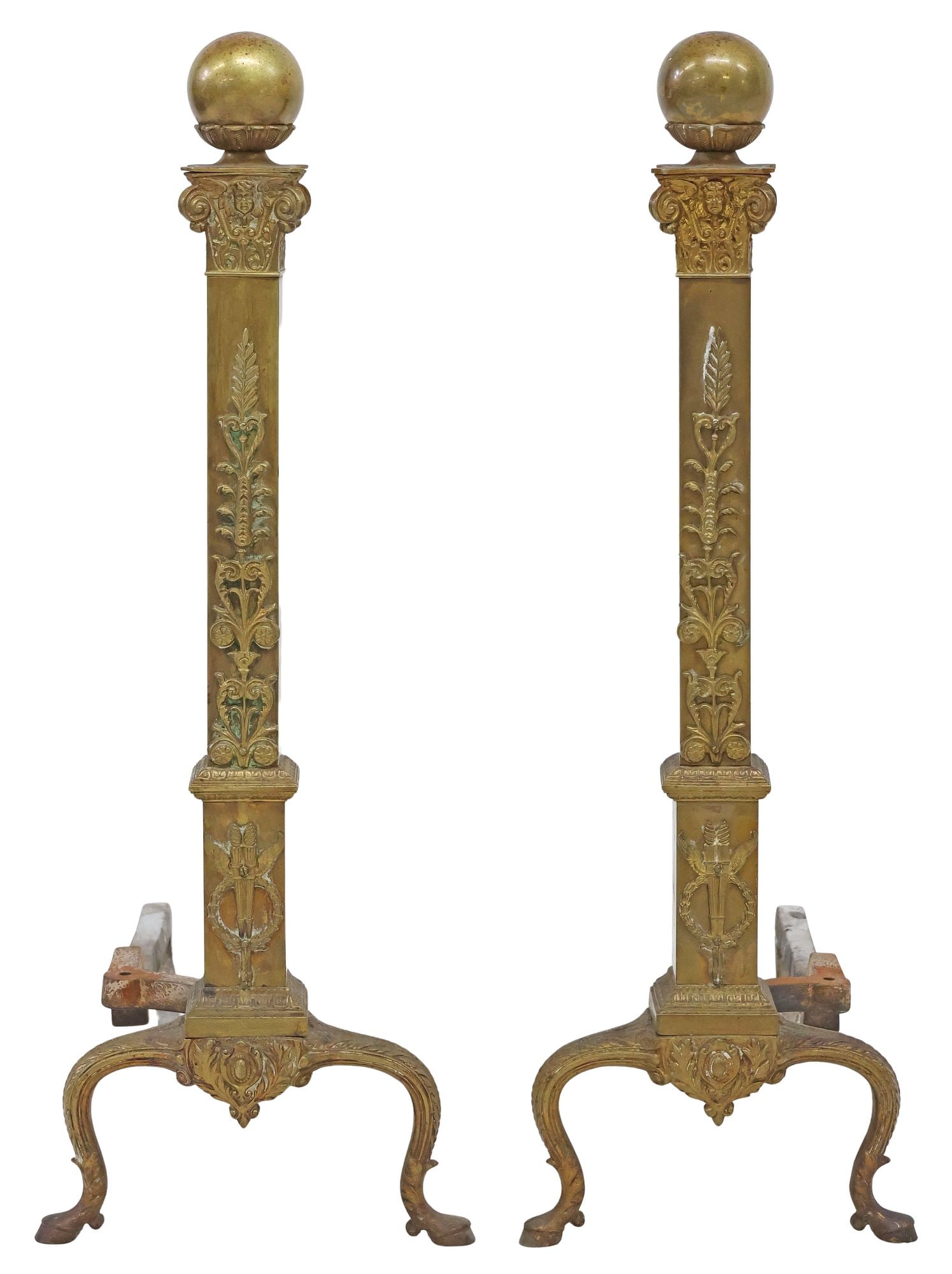 (2) LOUIS XVI STYLE GILT METAL FIREPLACE ANDIRONS / CHENETS (1 of 3)