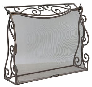 SCROLLED WROUGHT IRON HINGED MESH FIREPLACE SCREEN