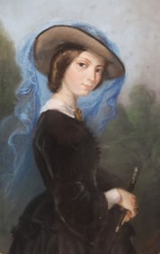 FRENCH SCHOOL PASTEL PORTRAIT OF A LADY IN RIDING HABIT
