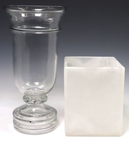 (2) DECORATIVE VESSELS, JM PORTUGAL GLASS VASE & STONE WASTE BASKET