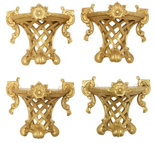 (4) DECORATIVE PARCEL GILT LATTICED WALL BRACKETS